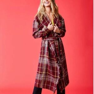 Ramy Brook Burgundy Plaid Trench Coat